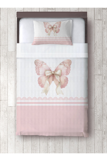 yok yok evim eve dair her şey Butterfly Patterned Baby Kids Single Pique and Pillowcase Bedspread Set