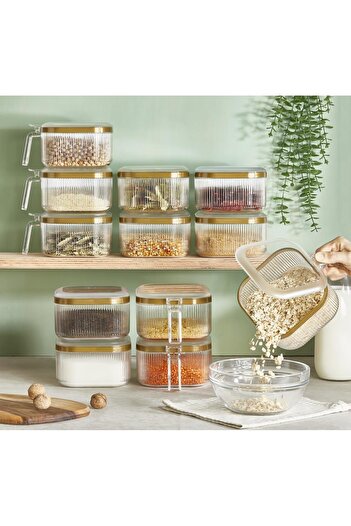 STOREMAX Snshop Acrylic Dry Food Storage Container with Gold Stripe and Handle 1100ml (1 Pcs) (Assorted) 467437