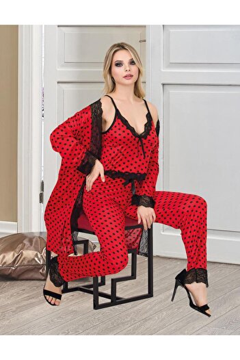 Lüx Wood İzabel Women's Triple Dress Patterned Pajama Set