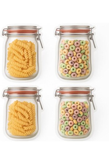 STOREMAX Snshop 4-Pack Ziplock Storage Bags, Jar-Like Appearance |   500 ml |   Food Storage, Spices, Kurab