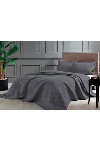 STOREMAX Sellbuyst Glory Knitted Patterned 100% Polyester Bedspread Set, Anthracite, Double Size Trendy 2