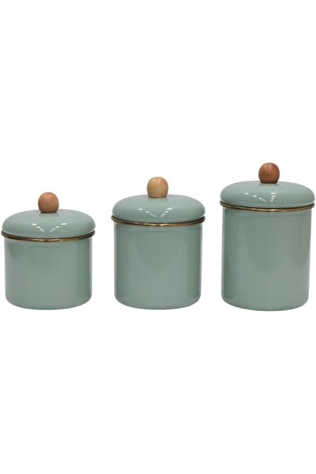 STOREMAX Snshop Home Soft Green Enamel Spice Jar Set 3 Pieces 467437