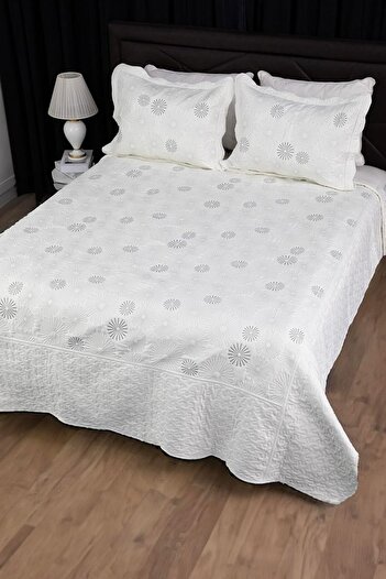 STOREMAX Snshop Embroidered Quilted Double Bedspread - Silver 467437