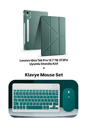EHZ TEKNOLOJİ Lenovo Idea Tab Pro 12.7 Tb-373Fu Compatible Keyboard Mouse Set + Tablet Case with Stand