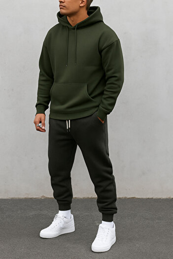 CLASSY.MODA Men's Hooded Sweatshirt and Sweatpants Set – Oversize – 3 Thread Fabric