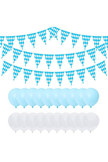 GotGala Set of 2 banners with flags and 20 balloons, polyester/latex, blue/white, 10 m