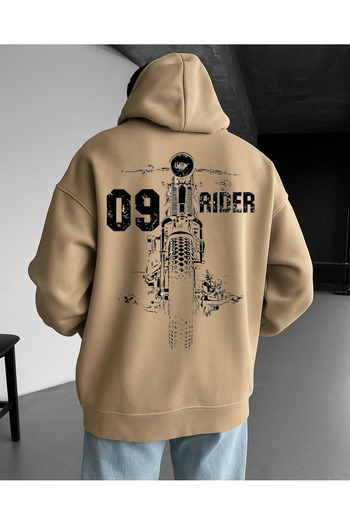 CLASSY.MODA 09 Rider Motorcycle Printed Hooded Oversize Unisex Φούτερ – ύφασμα 3 κλωστών