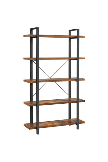 VASAGLE Bookcase with 5 shelves, steel frame and chipboard shelves, 105x34x178cm, brown and black