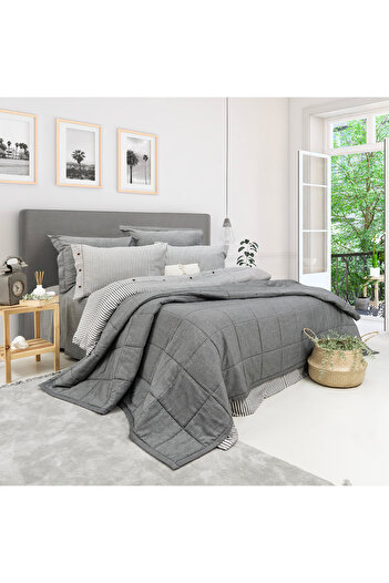 Schafer Home Loria Bedspread Duvet Cover Set 7 Pieces-Anthracite