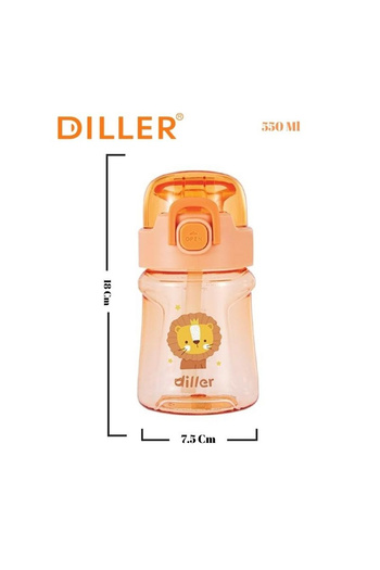 DILLER Tritan Children's Water Bottle with Straw Orange 550 ml