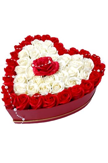 Buchet cu dor Heart Box, Eternal Love, 55 Foam Roses, Beads, 36x35x16