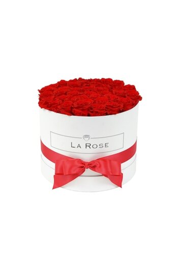FamousKids Floral Arrangement with Fragrant Red Foam Roses in a White Luxury Box, Size L