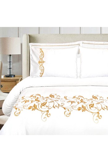 Ferrucci Frochi White Gold Embroidered Duvet Set King, Double, 7 Piece Set