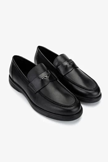 Valmenti Men's Genuine Leather Black Leather Loafer Shoes