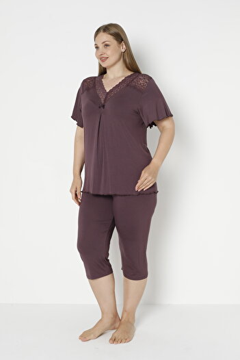 Cotpark Women's Plus Size Viscose Elastane Fabric Short Sleeve Capri Suit 14688
