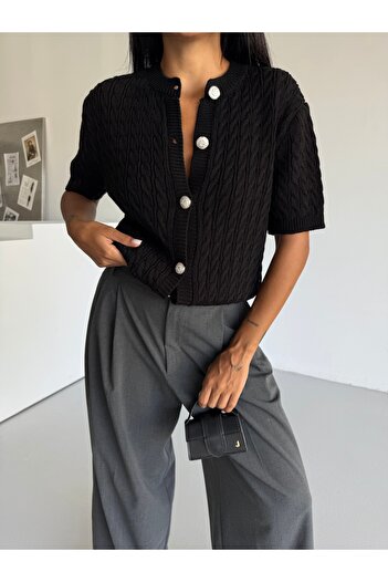 Serenay Atelier Γυναικεία πλεκτά με κοντό μανίκι Crew Neck Hair Knit