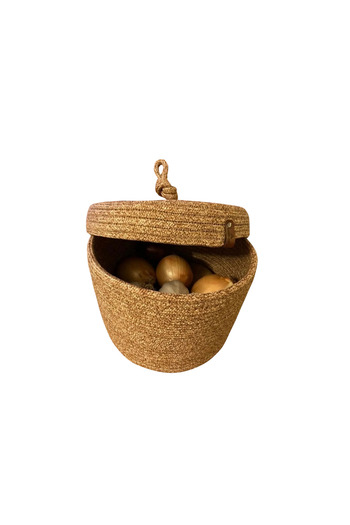 sfb Natural Jute Wicker 23 X 27 cm Potato Onion Basket for Kitchen and Pantry Storage Organizer with Lid