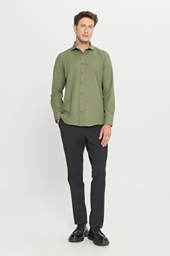 AC&Co / Altınyıldız Classics Men's Khaki Tailored Slim Fit Slim Fit Small Italian Collar Dobby Oxford Shirt
