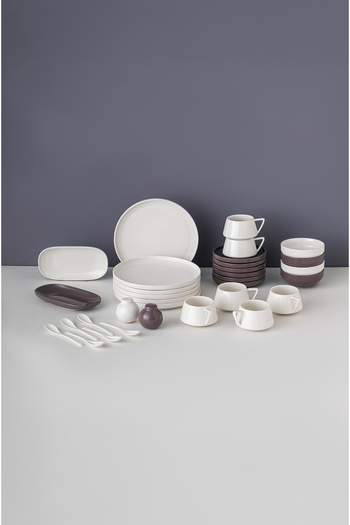 Emsan White - Gray Parla 32 Piece Breakfast Set for 6 People