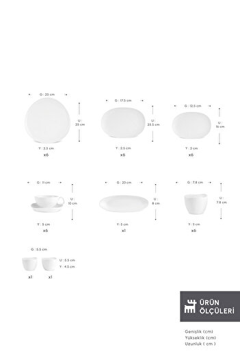 Karaca Stream Bone Middle 34 Piece Breakfast Set for 6 People White