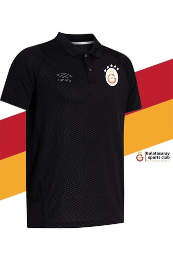 Galatasaray Γνήσιο μαύρο μπλουζάκι με γιακά πόλο 5 αστέρων με άδεια χρήσης