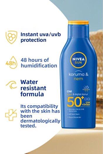 NIVEA Sun Sunscreen Lotion 200ml, Spf50, Moisturizing, Uva/Uvb Protection, Waterproof