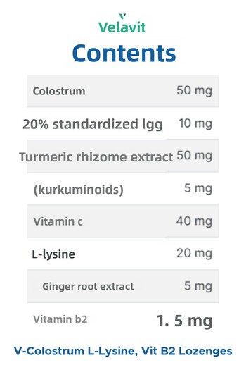 Velavit V- Colostrum with L-Lysine Vitamin B2 Lozenges 15 Pastilles