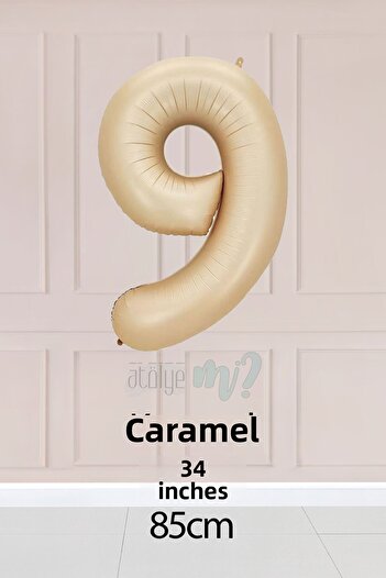 Atölye Mi 9 Year Old Caramel Number Balloon 34 Inch Sand Beige Age Balloon