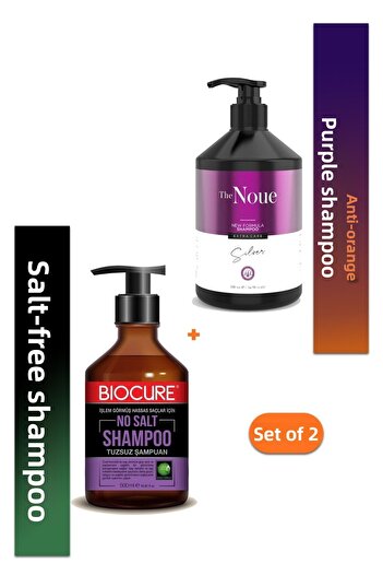 Biocure Purple Anti-Orange - Yellow, Gray and Discolored Auburn Shampoo 500ml+Salt-Free Shampoo 500