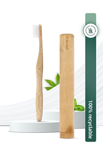 TBRUSH Nano White Bamboo Toothbrush - Ultra Soft + Toothbrush Storage / Carrying Container