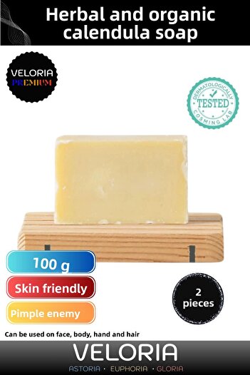 Veloria Premium Series 100% Natural Organic Facial Hair Body Skin Balancing Beautifully Scented Calendula Soap 2 Pieces