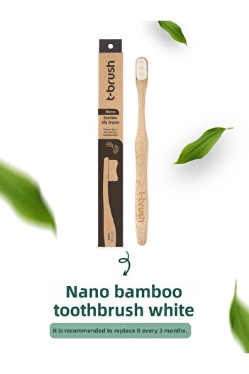 TBRUSH Nano Natural Bamboo Vegan Toothbrush - Ultra Soft White Stainless Steel Tongue Cleaner