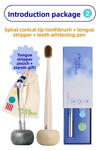 Probident Meet Pack2 - Spiral Tapered Tip Toothbrush, Tongue Stripper and Whitening Pen
