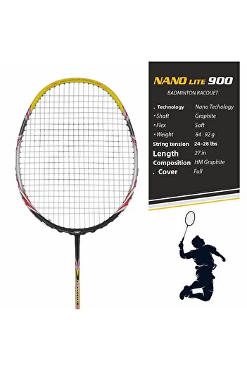 DSC Nano Lite 900 Badminton Racquet | Lightweight Graphite | Enhanced Performance | Full Cover