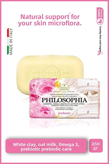 Nesti Dante Philosophia Prebiotic Solid Soap 250 Gr |   Nourishing and Moisturizing | White Clay, Oatmeal