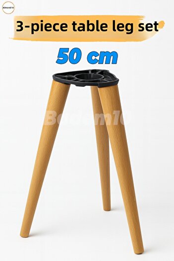Badem10 Bohemian 3-Piece Coffee Table Leg Set 50 cm Brown Natural Wood Painted Cylinder Table Leg Feet Accessory