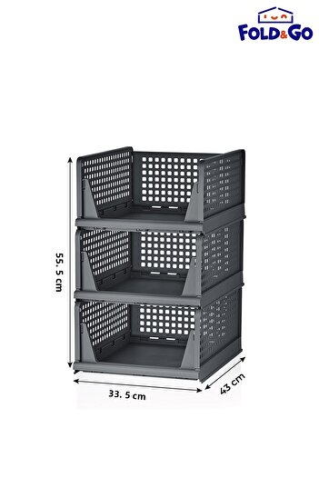 Fold&Go (3 Pieces) Multi-Purpose Sliding Shelf Cabinet Clothes and Home Accessory Organizer ”Anthracite”