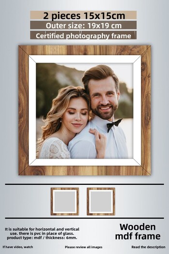 bymat 2 Pieces 15X15 Frame - Wooden White Striped Photo Frame - Mdf Frame - Square Frame
