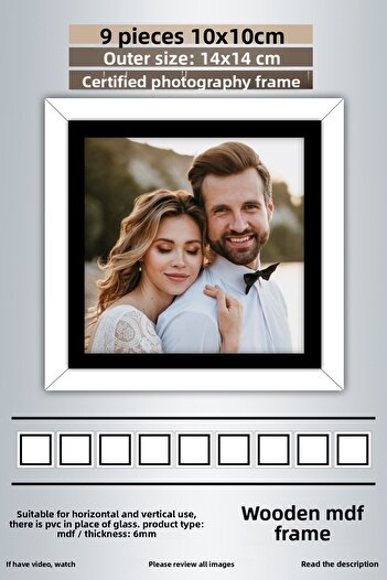 Bytwo 9 Pieces 10X10 Frame - White Black Striped Photo Frame - Mdf Frame - Square Frame