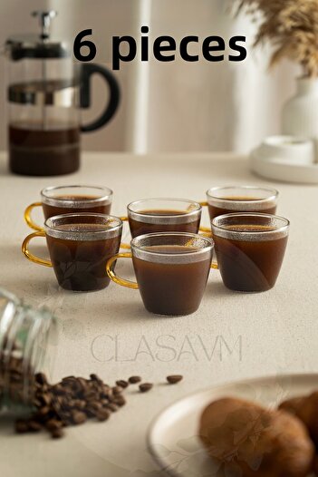 clasavm Zenn Transparent Glass 6-Piece Coffee Espresso Tea Cup Set 110 ml - Modern and Elegant Design |   6 Glasses