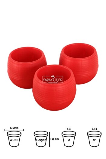 Yapay Çiçek Deposu Mini Cactus Succulent Pot Set of 3 Red Elvan Model 12.5 cm 1.3 Liter