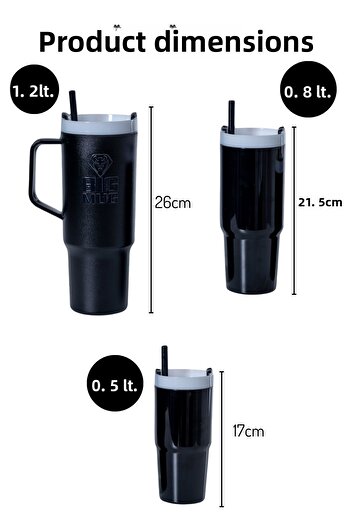 NY HOME 3 Size Water Bottle Set with Straw Black