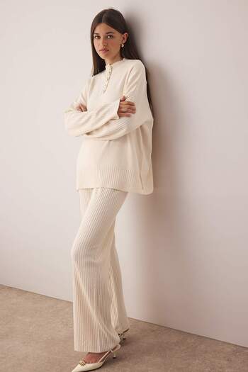 Trendyol Collection Stone Stand Collar Button Detail Sweater-Pants Knitwear Bottom - Top Set Twoaw26Au00016