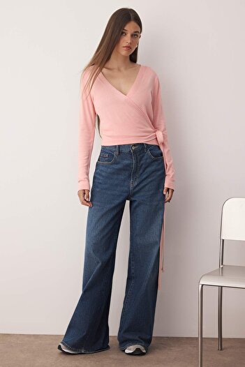 Trendyol Collection Pink Double Breasted Collar Tie Crop/Short Slim Knitwear Sweater Twoaw26Kz00106