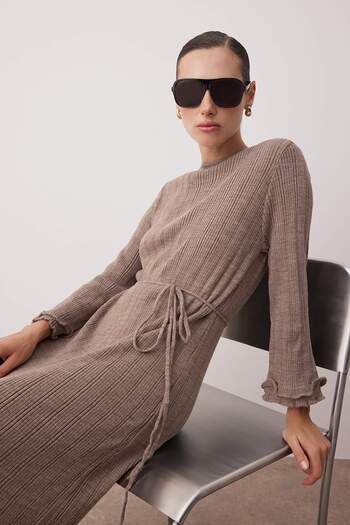 Trendyol Modest Πλεκτό φόρεμα Mink Rib TCTAW26EB00006