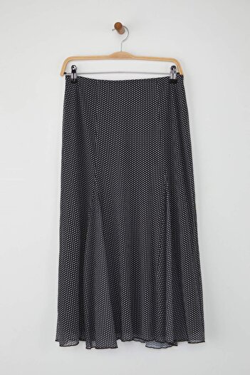 Trendyol Collection Black Polka Dot Godeli Midi Knitted Tulle Skirt Twoaw26Et00068
