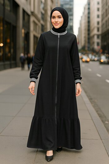 Neva Style Чорний хіджаб на блискавці Abaya 45276S