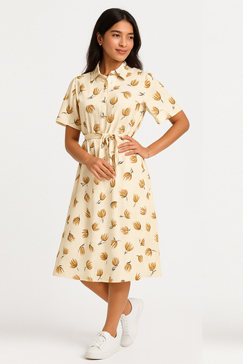 dorbe floral design short sleeve button-down midi with belted waist shirt dress