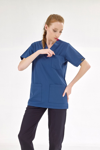 ÇİZGİ MEDİKAL Tricou unic pentru asistentă medicală din Lycra de lux Silva albastru petrol (țesătură lycra de lux de înaltă calitate)