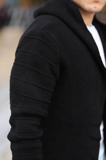 Valiberta Men's Black Patterned Hooded Poncho Cardigan